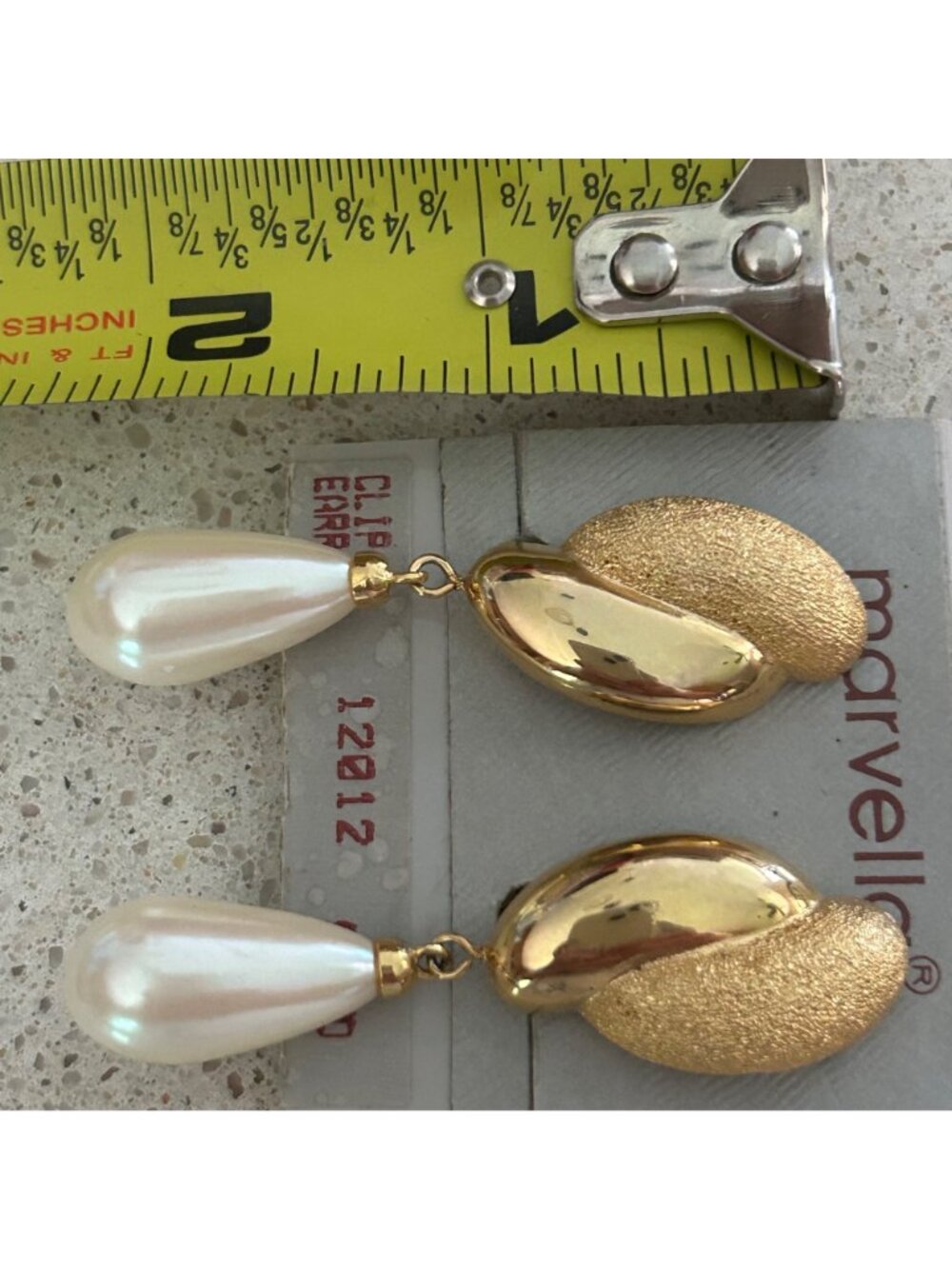 Vintage Faux Pearl Teardrop Earrings Marvella Gold-Tone Clip-On Elegant Bridal - Picture 12 of 12